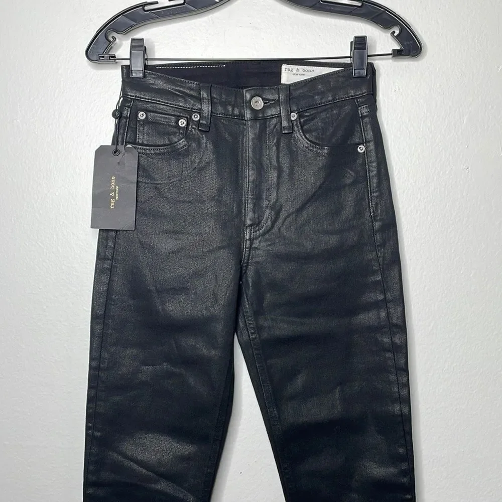 rag & bone Womens Size 23 Nina High Waist Coated Ankle Skinny Jeans Black